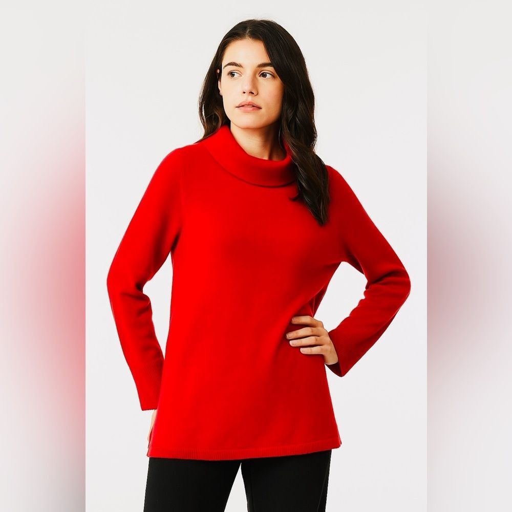 Talbots Bold Red 100%Cashmere Turtleneck Sweater L Minimalist Soft Classic Style